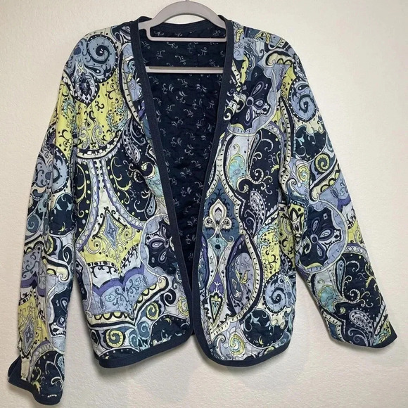 RQT Quilted Jacket Womens Size M Blue Multicolor Long Sleeve Open Lightweight - Picture 1 of 9